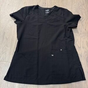 Koi Next Gen Women Black V-Neck Scrub Top Short Sleeve Stretch Small